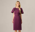 Cape Sleeve 3D Floral Stretch Sheath Dress In Pinot Noir 2