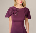 Cape Sleeve 3D Floral Stretch Sheath Dress In Pinot Noir 3