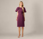 Cape Sleeve 3D Floral Stretch Sheath Dress In Pinot Noir 6