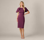 Cape Sleeve 3D Floral Stretch Sheath Dress In Pinot Noir 1