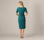 Short Sleeve Asymmetrical Tie Front Stretch Sheath Dress In Hunter 5