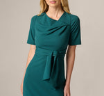 Short Sleeve Asymmetrical Tie Front Stretch Sheath Dress In Hunter 3
