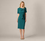 Short Sleeve Asymmetrical Tie Front Stretch Sheath Dress In Hunter 6
