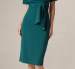 Short Sleeve Asymmetrical Tie Front Stretch Sheath Dress In Hunter 4