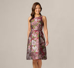 Rose Garden Metallic Jacquard Fit And Flare Dress In Burgundy Multi 2