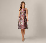 Rose Garden Metallic Jacquard Fit And Flare Dress In Burgundy Multi 7