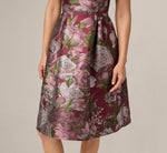 Rose Garden Metallic Jacquard Fit And Flare Dress In Burgundy Multi 4