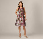 Rose Garden Metallic Jacquard Fit And Flare Dress In Burgundy Multi 1
