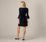 Bell Sleeve Floral Stretch Burnout Velvet Short Dress In Navy 5
