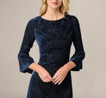 Bell Sleeve Floral Stretch Burnout Velvet Short Dress In Navy 3