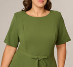 Plus Size Knit Crepe Bow Front Dress In Olive Cypress 3