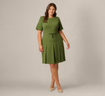 Plus Size Knit Crepe Bow Front Dress In Olive Cypress 6