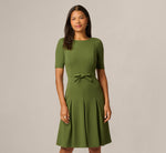 Knit Crepe Bow Front Dress In Olive Cypress 2
