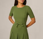 Knit Crepe Bow Front Dress In Olive Cypress 3