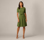 Knit Crepe Bow Front Dress In Olive Cypress 6