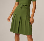 Knit Crepe Bow Front Dress In Olive Cypress 4