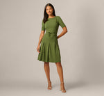 Knit Crepe Bow Front Dress In Olive Cypress 1