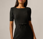 Short Sleeve Stretch Shimmer Knit Bow Waist Sheath Dress In Black 3