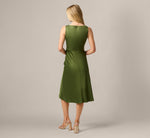 Satin Cowl Neck Draped Midi Dress In Olive Cypress 5