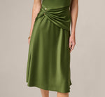 Satin Cowl Neck Draped Midi Dress In Olive Cypress 4