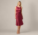 Satin Cowl Neck Draped Midi Dress In Crimson Haze 2