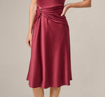 Satin Cowl Neck Draped Midi Dress In Crimson Haze 4