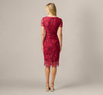 Short Sleeve Rose Floral Embroidered Sheath Dress In Burgundy Pink 5