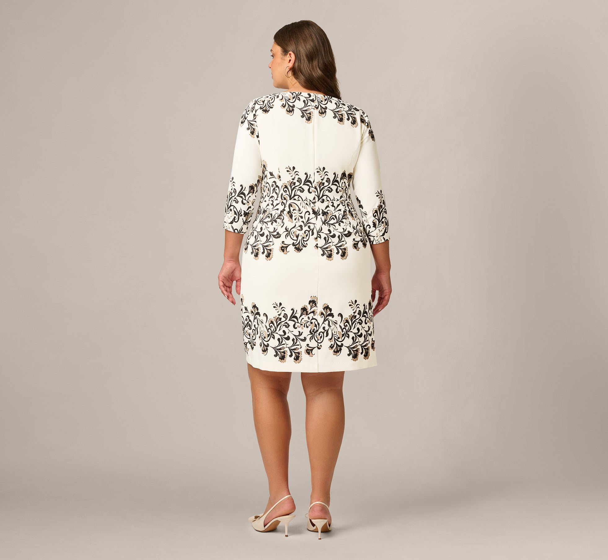 plus size white elegant dresses Adrianna Papell Placement Print Sheath Dress In Ivory Multi at Nordstrom, 20W neckline to the hem Size:22E Women's New Designer Dresses product-group-sp2641605