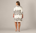 Plus Size Three Quarter Sleeve Baroque Lace Print Stretch Sheath Dress In Ivory Multi 5