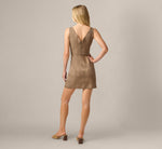 Metallic Plaid Floral Embroidered Short Dress In Brown Multi 5