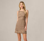 Metallic Plaid Floral Embroidered Short Dress In Brown Multi 2