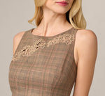Metallic Plaid Floral Embroidered Short Dress In Brown Multi 3