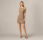 Metallic Plaid Floral Embroidered Short Dress In Brown Multi 6