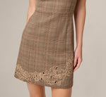 Metallic Plaid Floral Embroidered Short Dress In Brown Multi 4