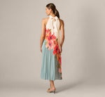 Pleated Chiffon Floral Color Block Midi Trapeze Dress In Blue Multi 6