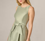 Dupioni Tie Front Fit And Flare Dress In Sage 5