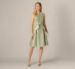 Dupioni Tie Front Fit And Flare Dress In Sage 2