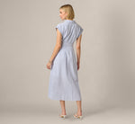 Cap Sleeve Belted Emma Midi Dress In Blue Ivory 6
