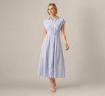 Cap Sleeve Belted Emma Midi Dress In Blue Ivory 3