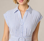 Cap Sleeve Belted Emma Midi Dress In Blue Ivory 4