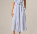 Cap Sleeve Belted Emma Midi Dress In Blue Ivory 5