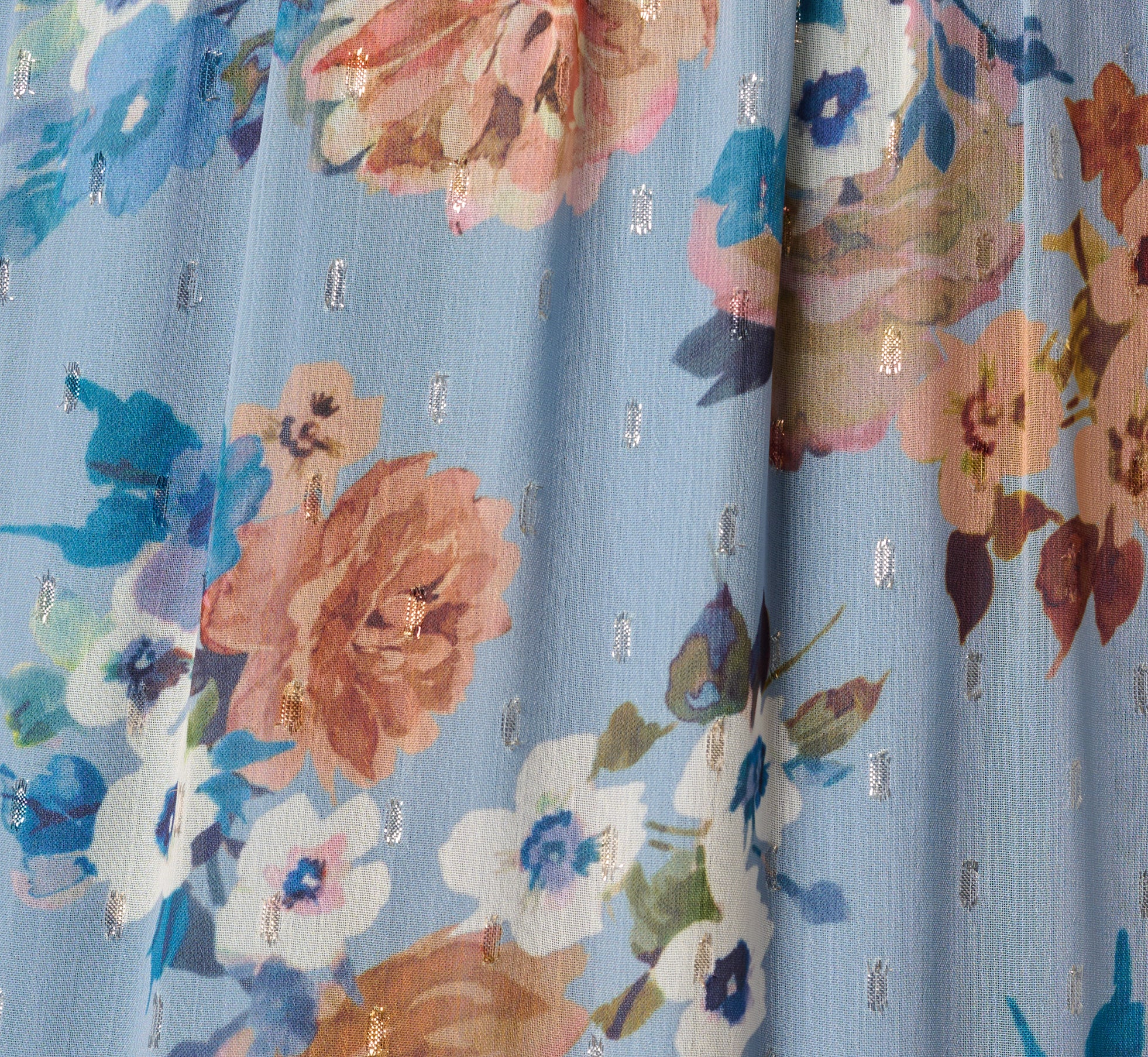 Multi Colored Floral Meta Chiffon Tiered Halter Midi Dress - Adrianna Papell