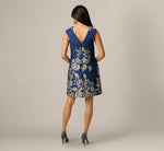 Textured Floral Jacquard Roll Collar Shift Dress In Navy Sage 5