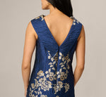 Textured Floral Jacquard Roll Collar Shift Dress In Navy Sage 4