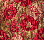 Textured Metallic Floral Jacquard Fit And Flare Dress In Red Gold 7