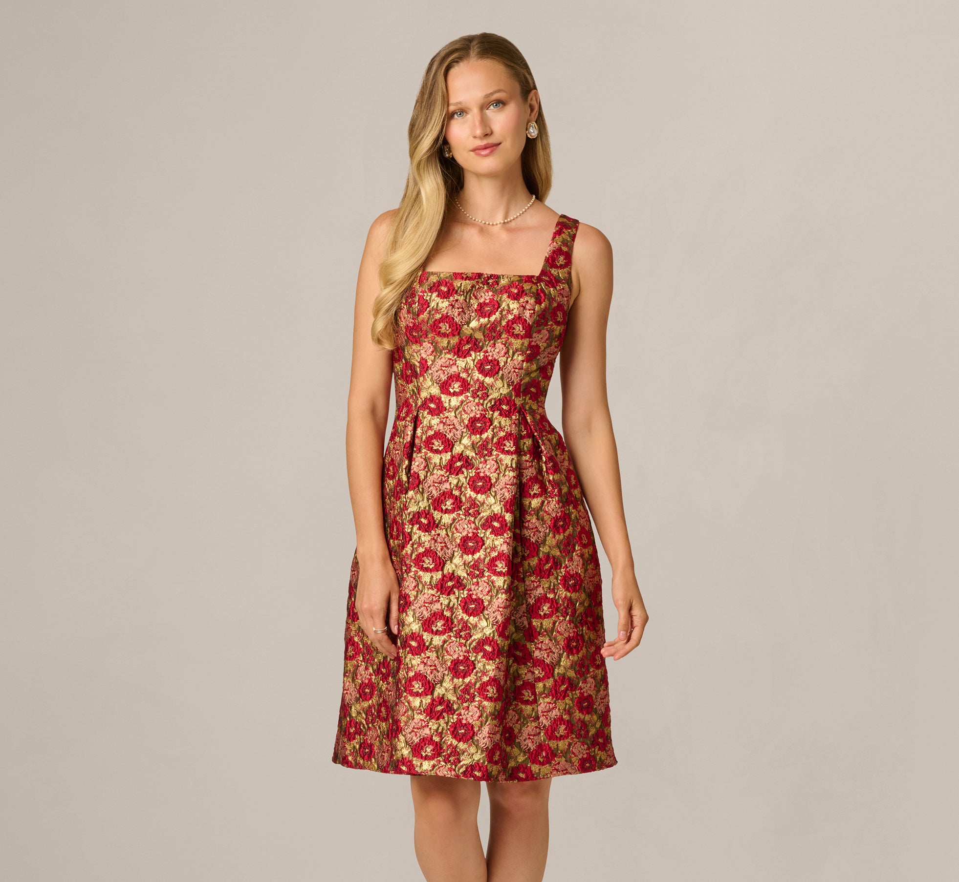 Multi Colored Textured Metallic Floral Jacquard Fit And Flare