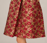 Textured Metallic Floral Jacquard Fit And Flare Dress In Red Gold 4