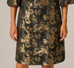 Bell Sleeve Floral Jacquard Beaded V Neck Dress In Black Gold 4