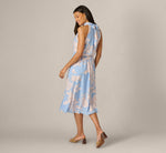 Floral Chiffon Blouson Halter Midi Dress In Blue Ivory 5