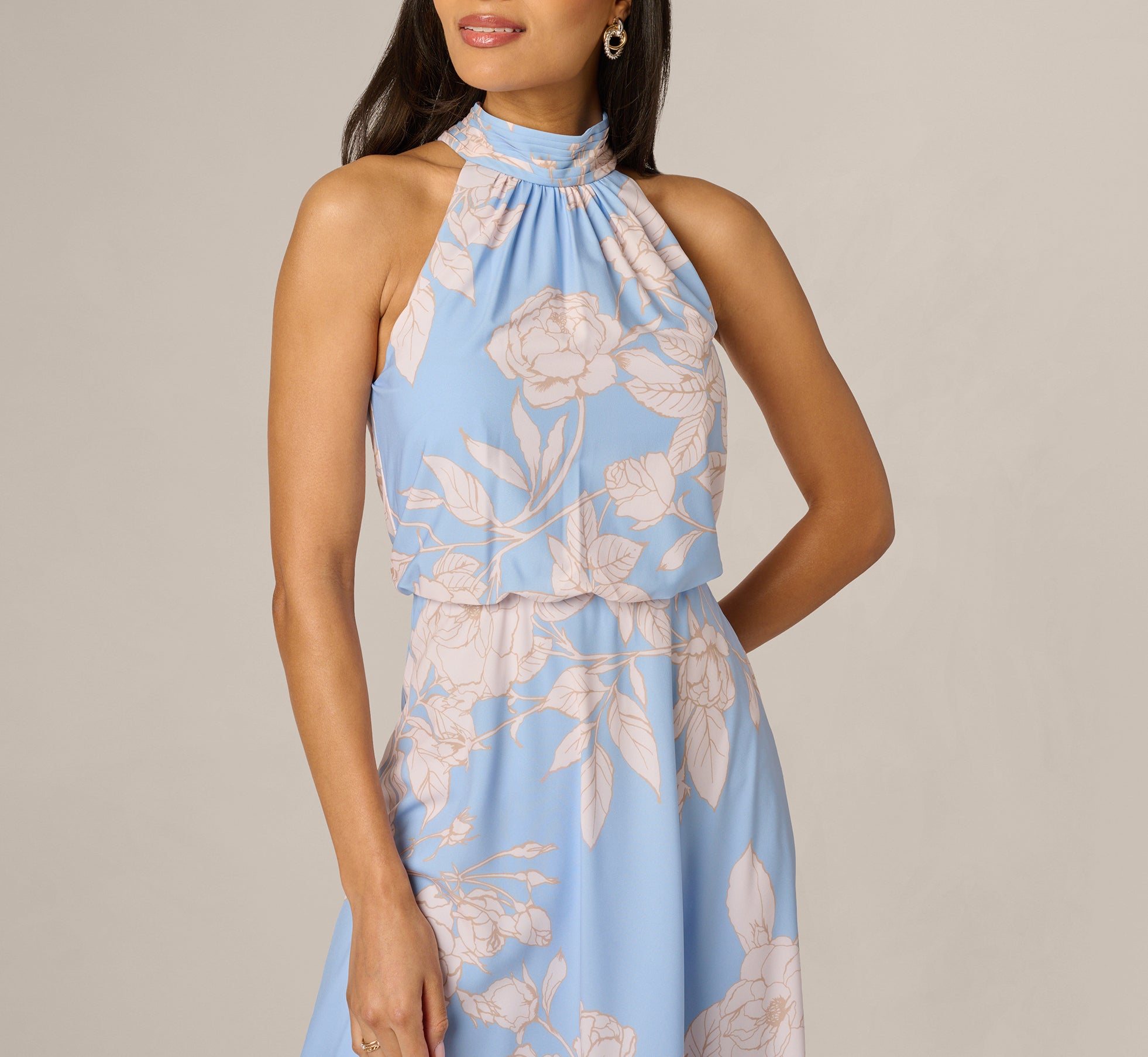 adrianna papell floral chiffon midi halter dress in turquoise multi Amazon.com: Adrianna Papell Women's Printed Mermaid Dress, Turquoise Multi,  16 : Clothing, Shoes & Jewelry